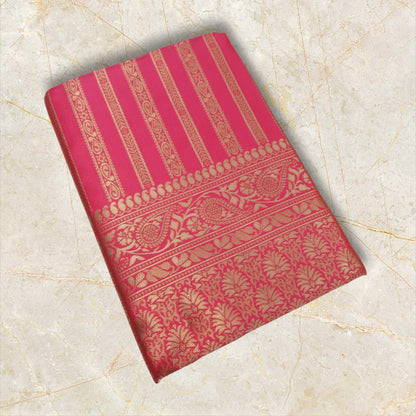 Pink Gold Zari Banarasi Lichi Silk Saree With Blouse for Women