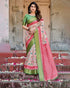 Pink Green Floral Silk Saree with Zari Border Festive for Women