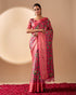 Pink Lichi Silk Saree with Floral Print Zari Border for Women