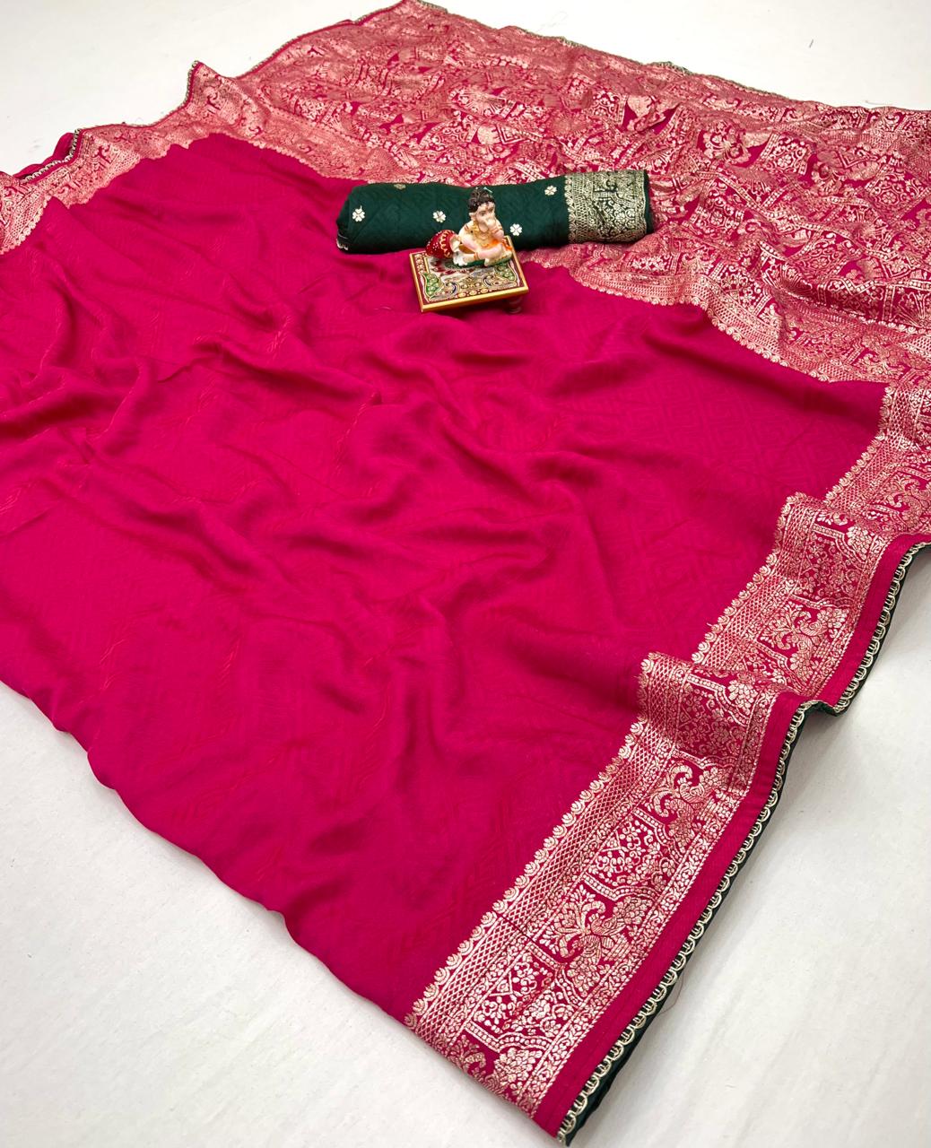 Rani Pink Maslin Silk Zari Woven Saree With Rich Pallu for Women