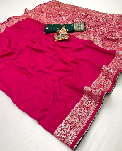 Rani Pink Maslin Silk Zari Woven Saree With Rich Pallu for Women