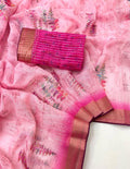 Pink Organza Cotton Silk Saree With Thread & Sequin Work