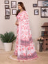 Pink Floral Printed Cotton Linen Saree with Tassels for Women