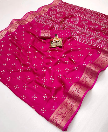 Pink Calcutta Moss Georgette Printed Saree With Zari Border for Women