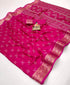 Pink Calcutta Moss Georgette Printed Saree With Zari Border for Women