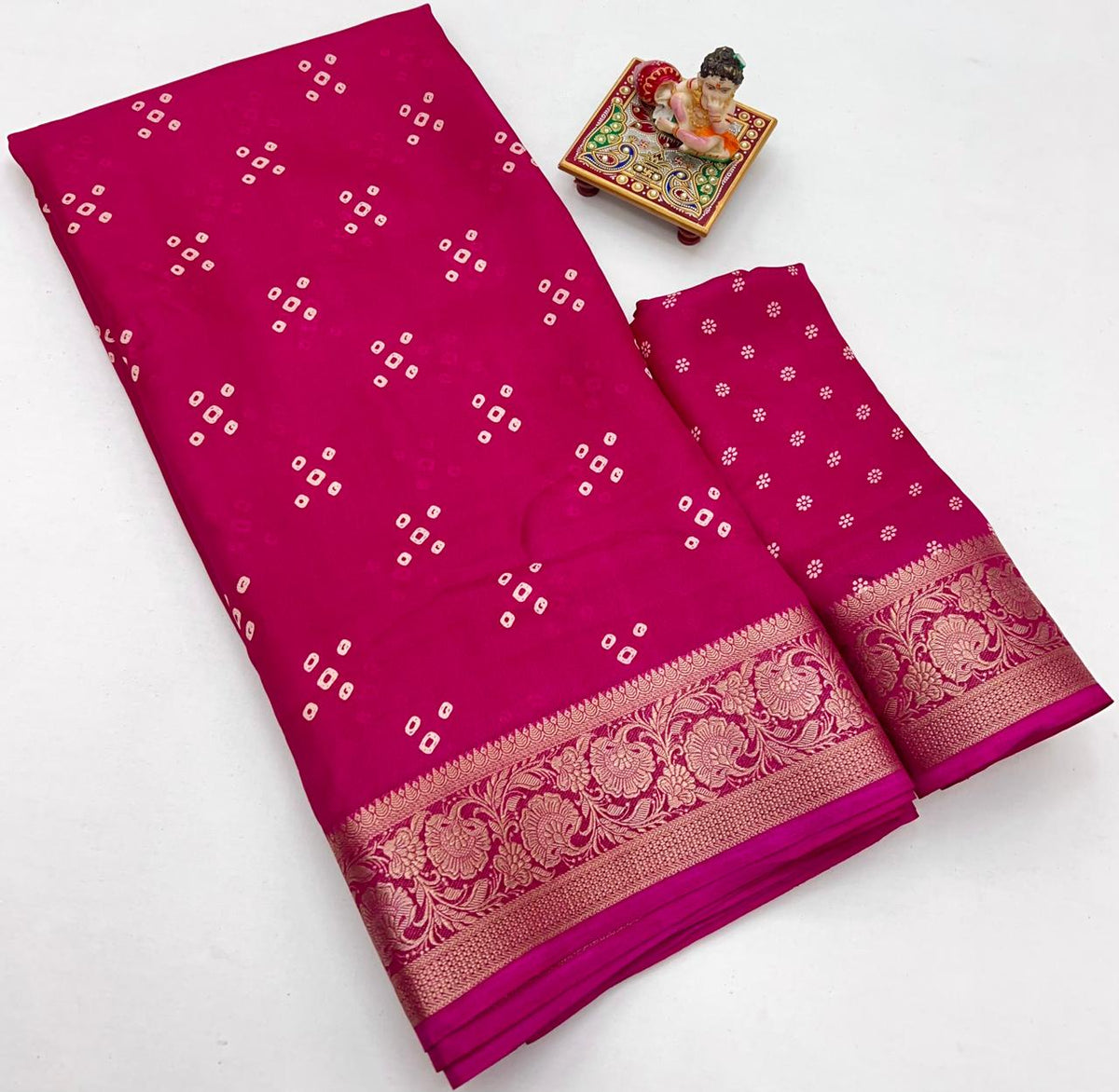 Pink Calcutta Moss Georgette Printed Saree With Zari Border for Women