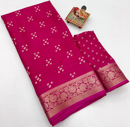 Pink Calcutta Moss Georgette Printed Saree With Zari Border for Women