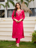 Pink Roman Silk Bloom Embroidered Suit Set