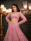 Pink Sequins Embroidered Butterfly Net Lehenga Set