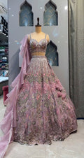 Pink Chinon Silk Sequins Embroidered Lehenga Set Sale