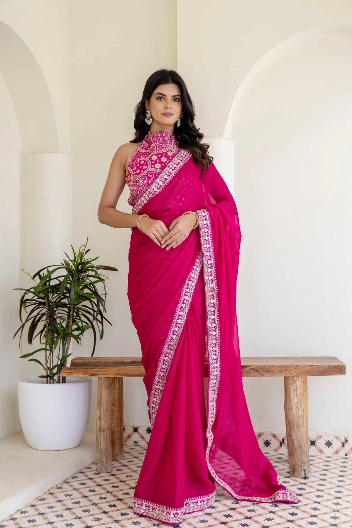 Pink Rangoli Silk Saree with Cording Embroidery and Double Sequins