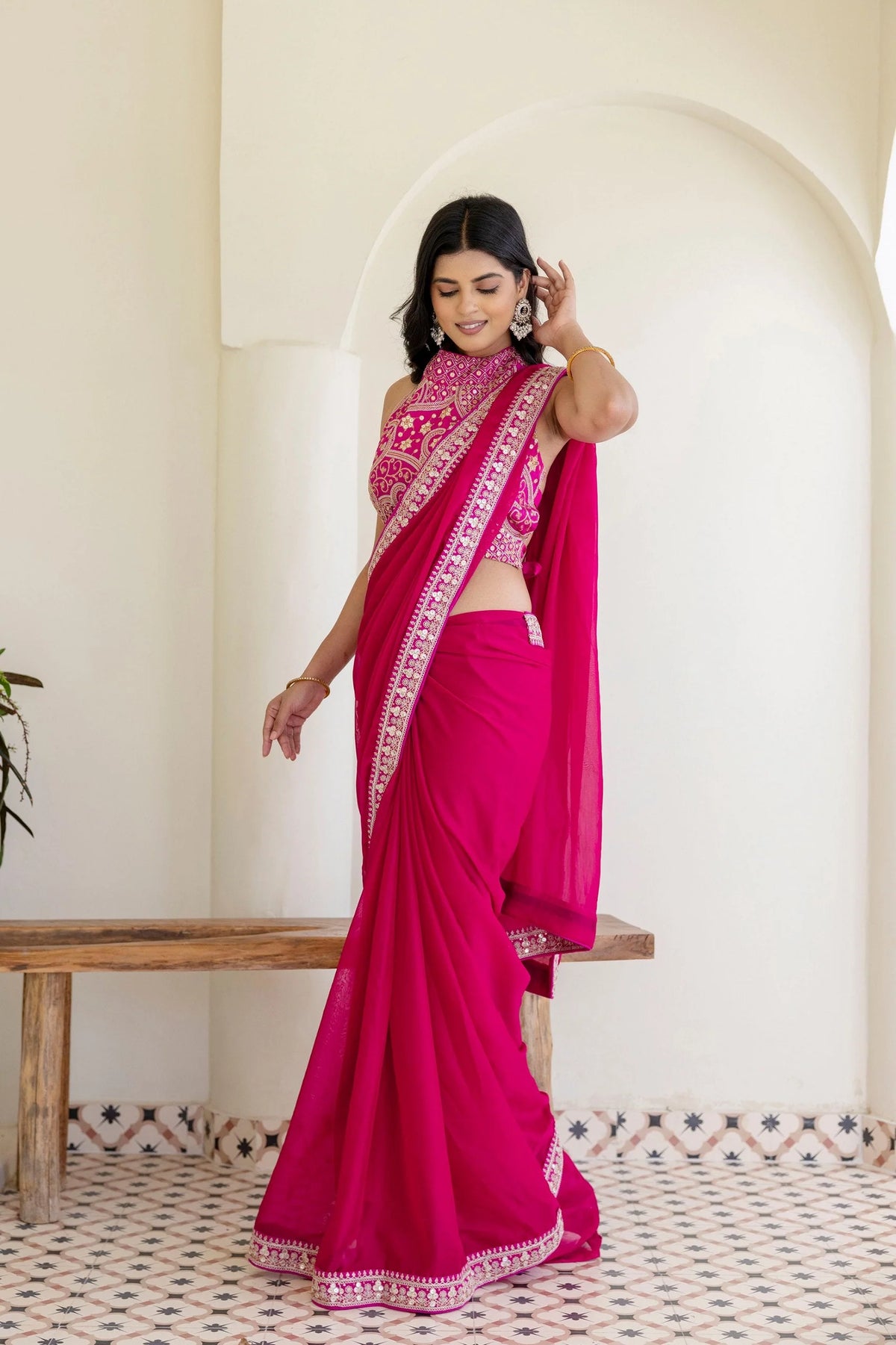 Pink Rangoli Silk Saree with Cording Embroidery and Double Sequins