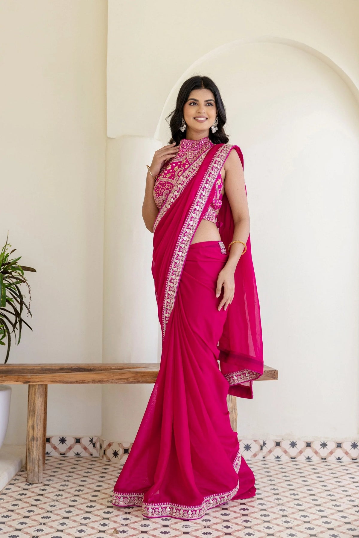 Pink Rangoli Silk Saree with Cording Embroidery and Double Sequins