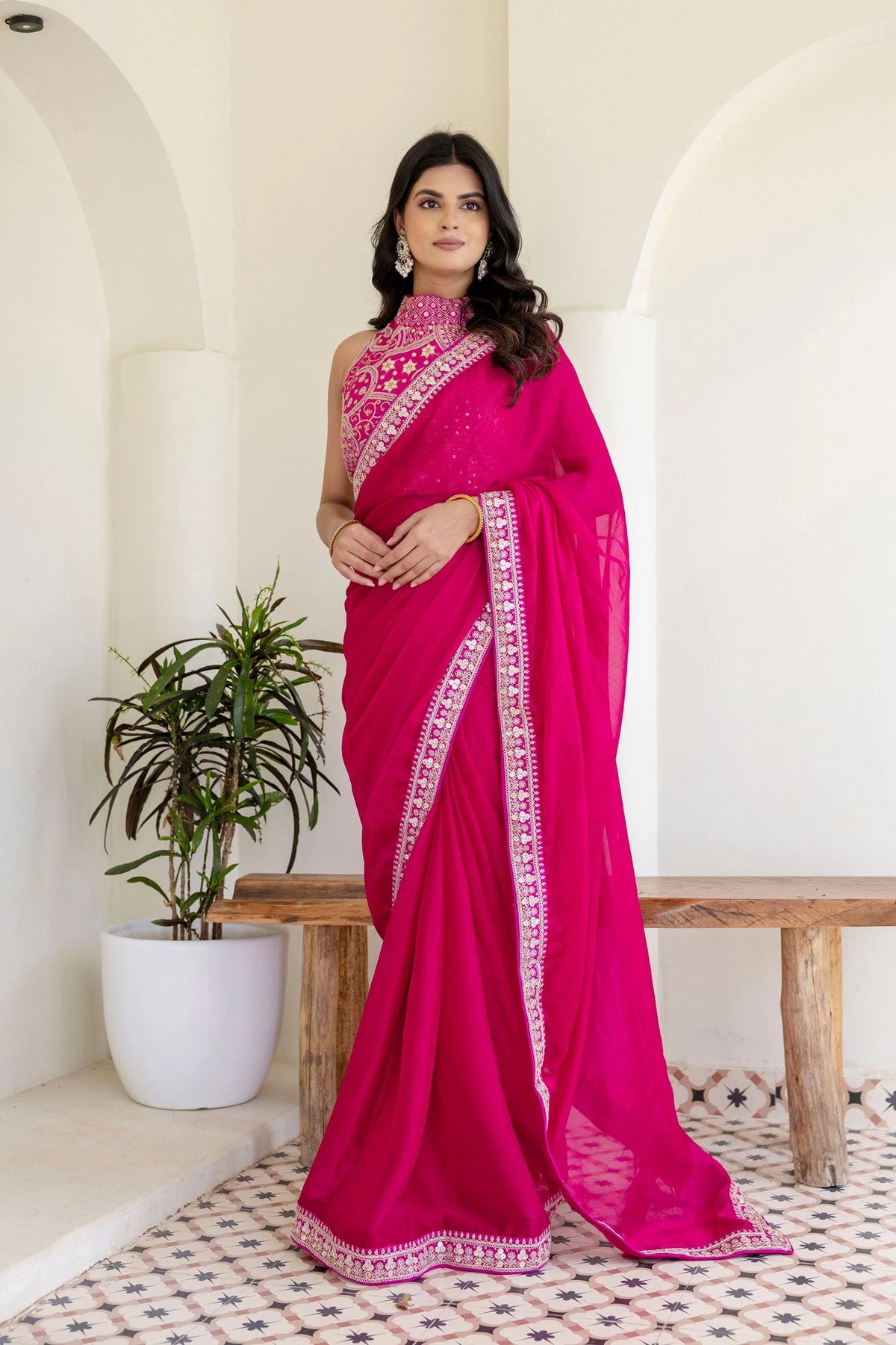 Pink Rangoli Silk Saree with Cording Embroidery and Double Sequins