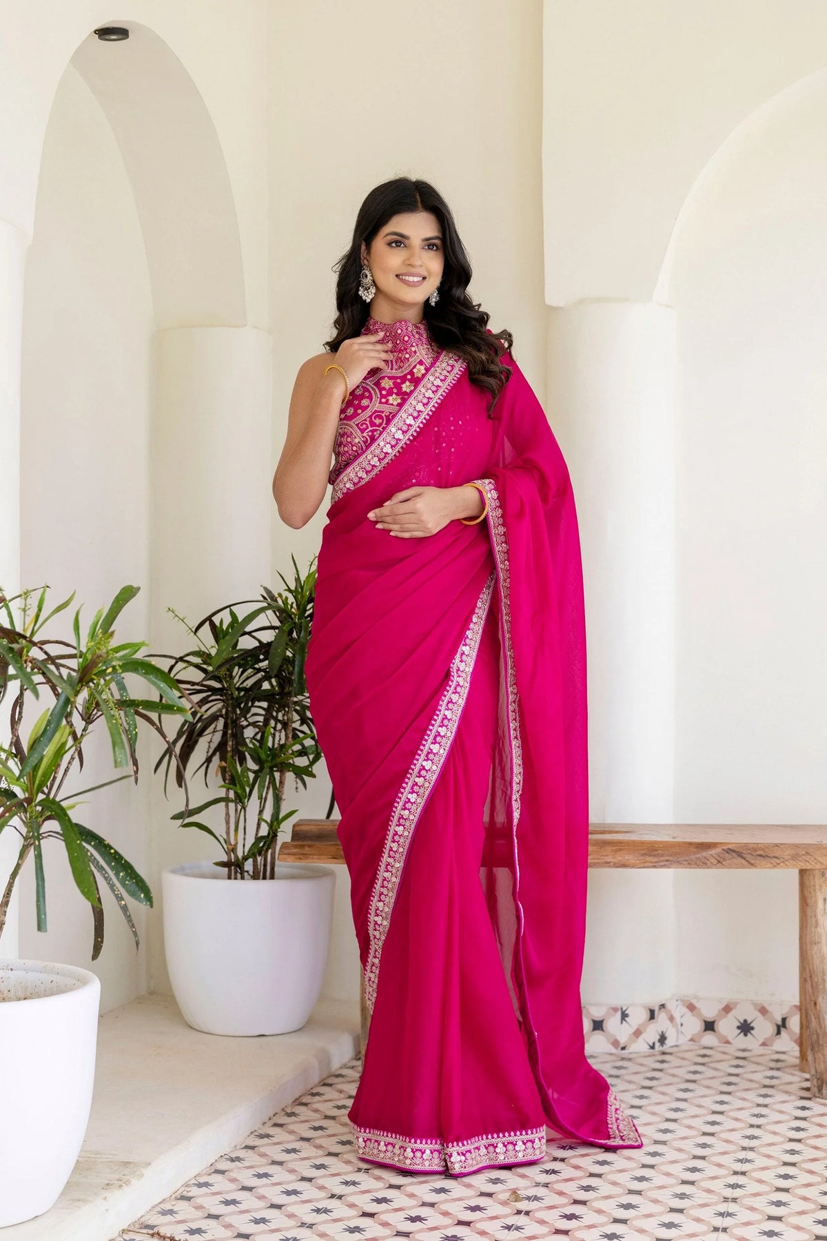 Pink Rangoli Silk Saree with Cording Embroidery and Double Sequins