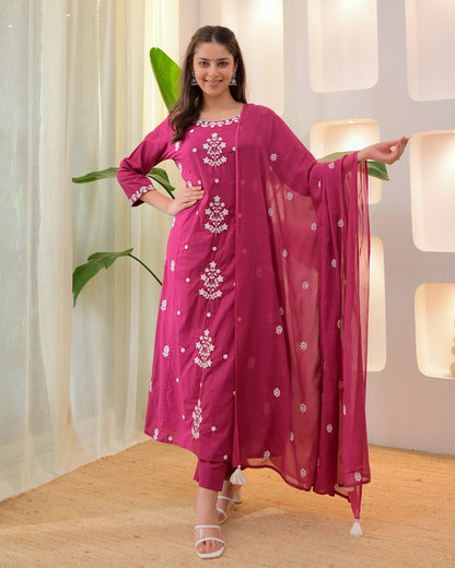 Pink SlubBlossom Embroidered Salwar Suit for Women