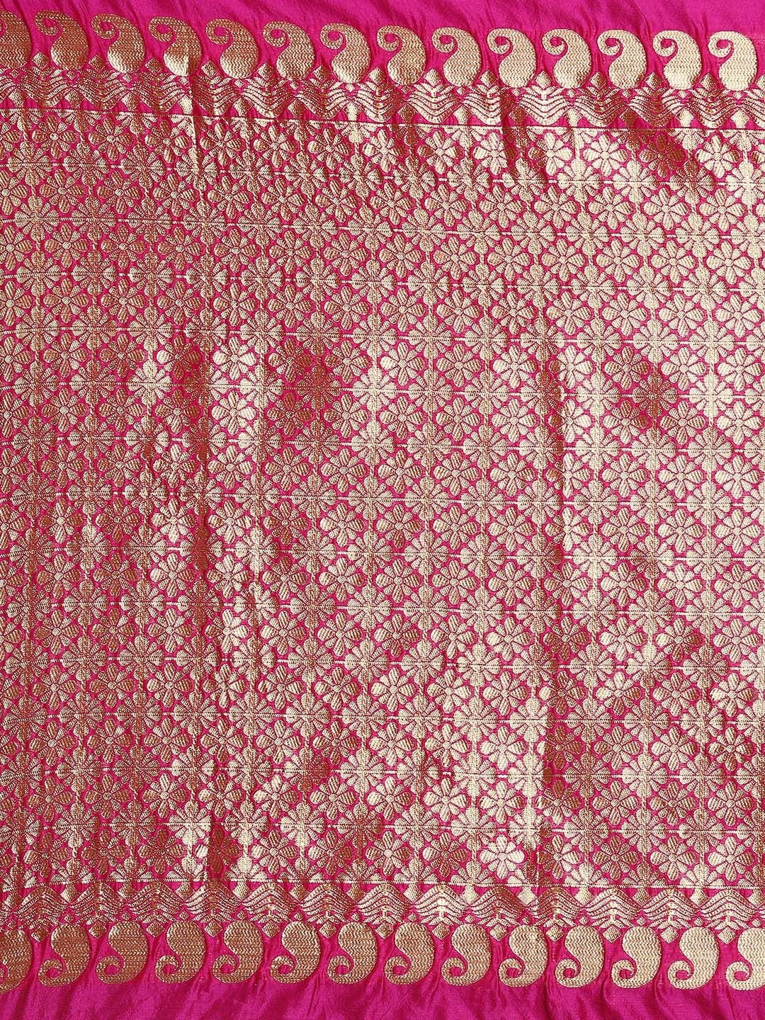 Rani Pink Soft Silk Saree with Traditional Zari Motifs for Women