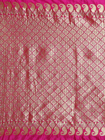 Rani Pink Soft Silk Saree with Traditional Zari Motifs for Women