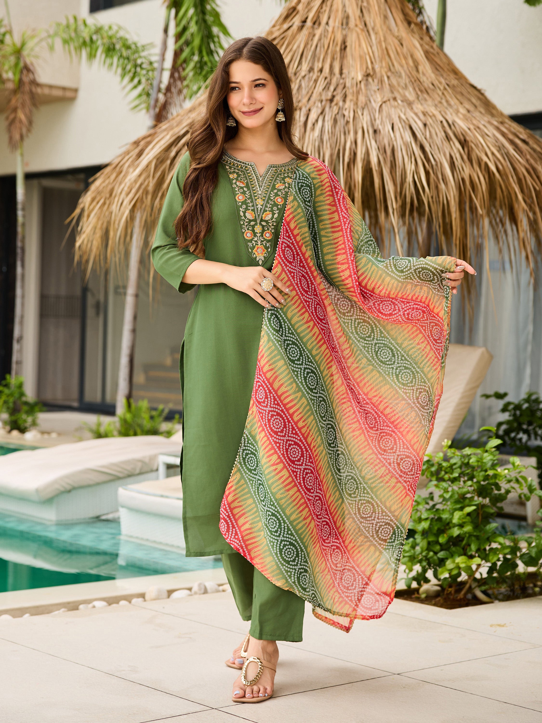 Pista Green Kurti Pant Set with Dupatta