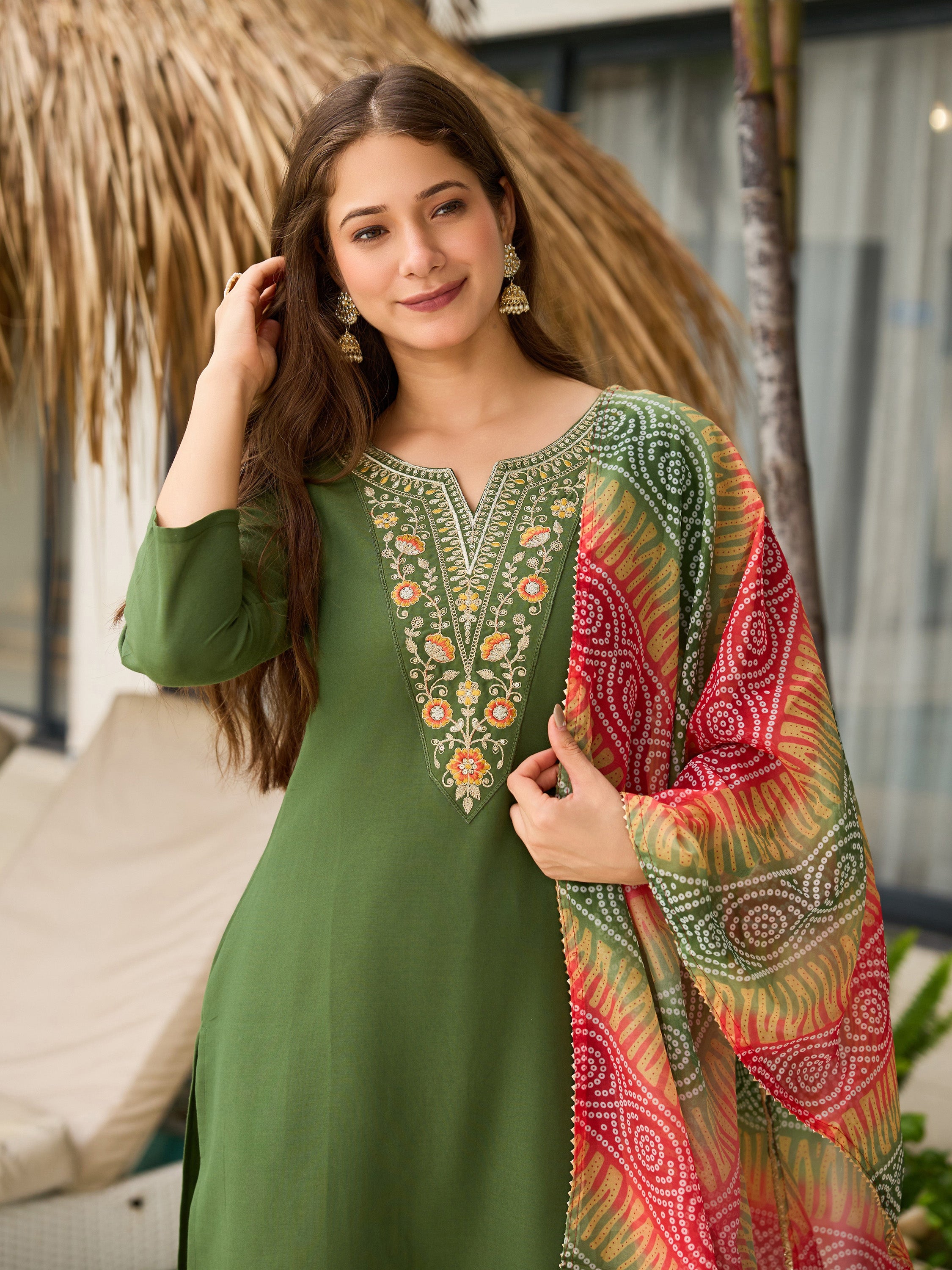 Pista Green Kurti Pant Set with Dupatta