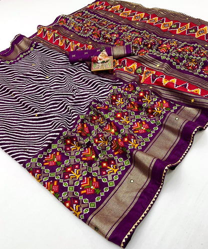 Royal Plum Patola Mirror Elegance Pashmina Silk Saree for Women