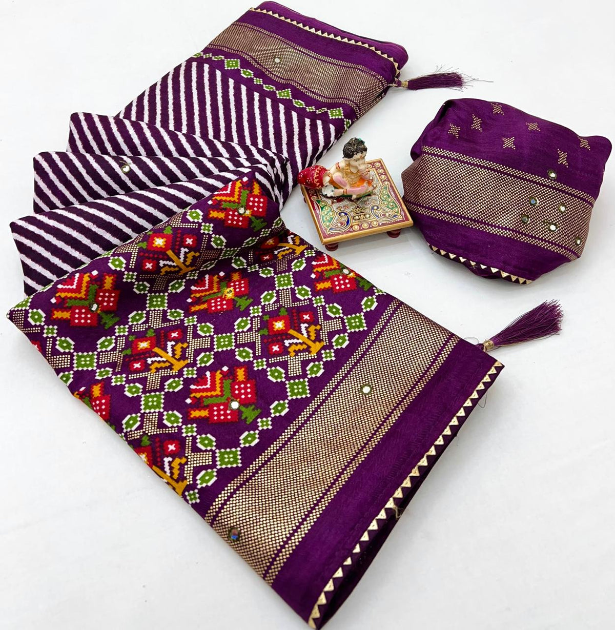 Royal Plum Patola Mirror Elegance Pashmina Silk Saree for Women