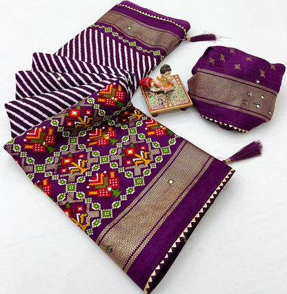 Royal Plum Patola Mirror Elegance Pashmina Silk Saree for Women