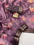 Plum Floral Digital Print Organza Cotton Silk Saree for Women