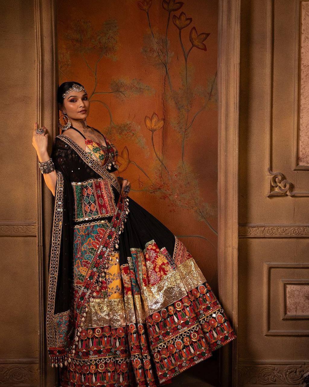 Premium Black Muslin Cotton Lehenga Choli Set