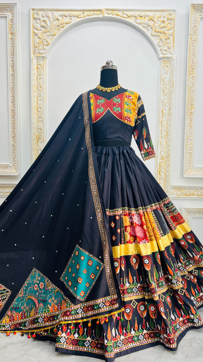 Premium Black Muslin Cotton Lehenga Choli Set for Women