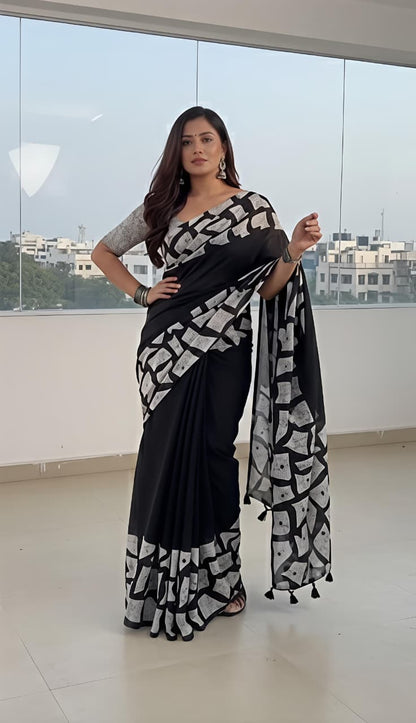 Premium Black Georgette Saree For Party Wear for Women