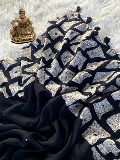 Premium Black Georgette Saree For Party Wear for Women
