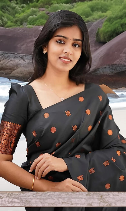 Premium Black Soft Silk Saree with Traditional Zari Work for Women