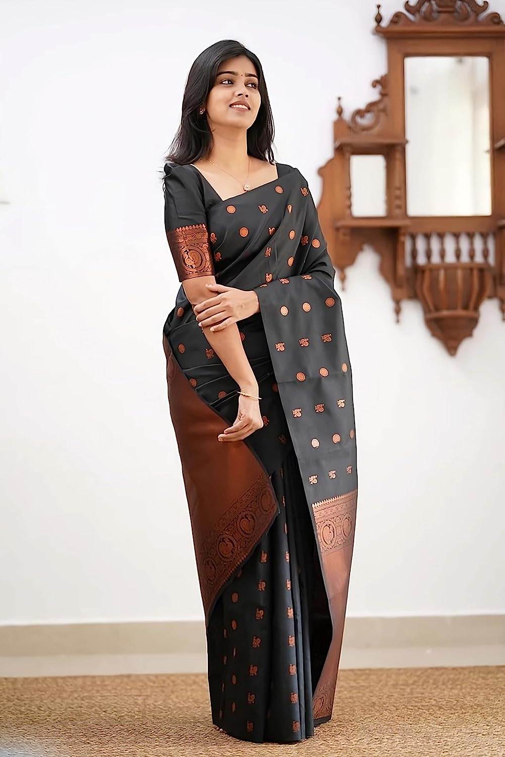 Premium Black Soft Silk Saree with Traditional Zari Work for Women