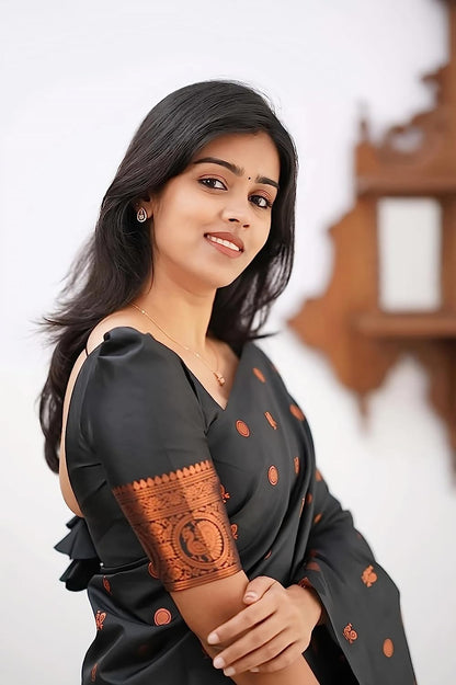 Premium Black Soft Silk Saree with Traditional Zari Work for Women