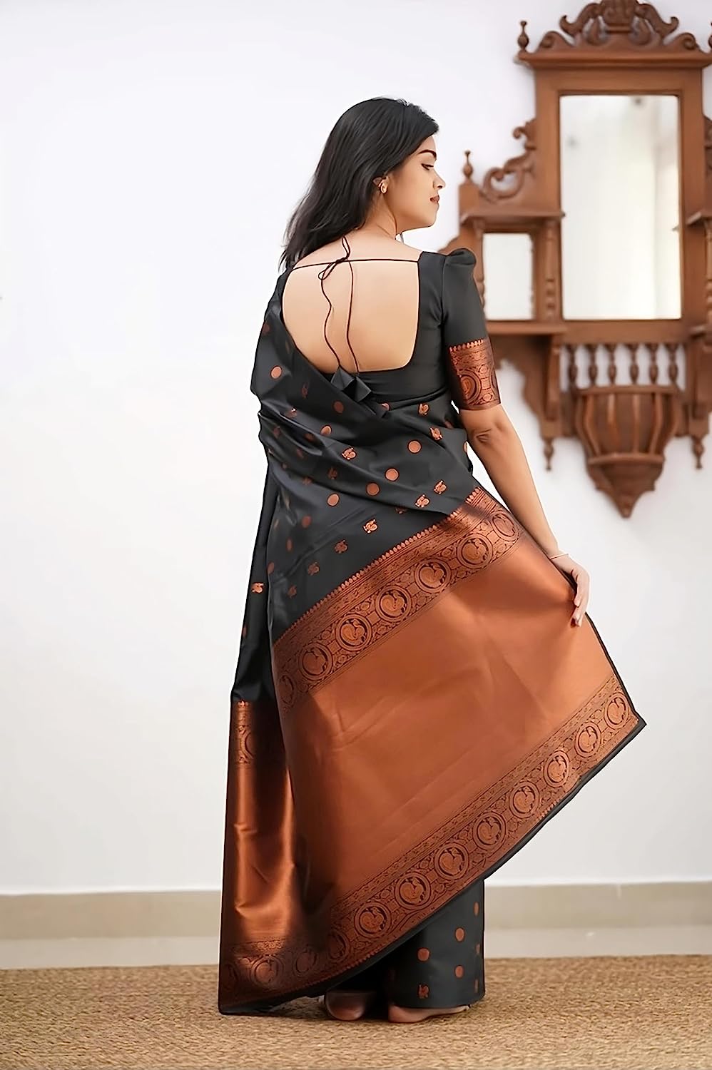 Premium Black Soft Silk Saree with Traditional Zari Work for Women