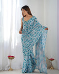 Premium Chinon Saree with Mirror Lace Border