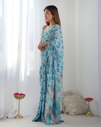 Premium Chinon Saree with Mirror Lace Border for Women