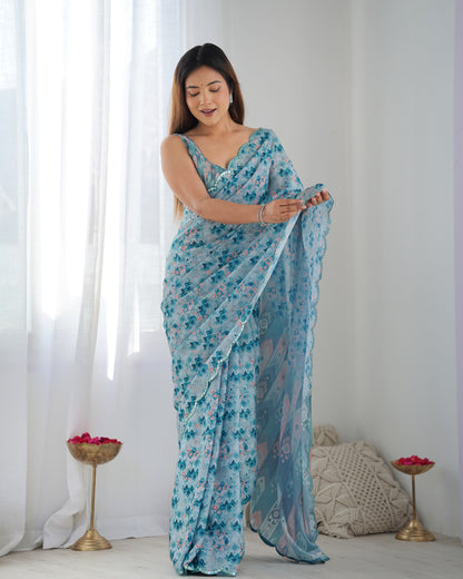 Premium Chinon Saree with Mirror Lace Border for Women