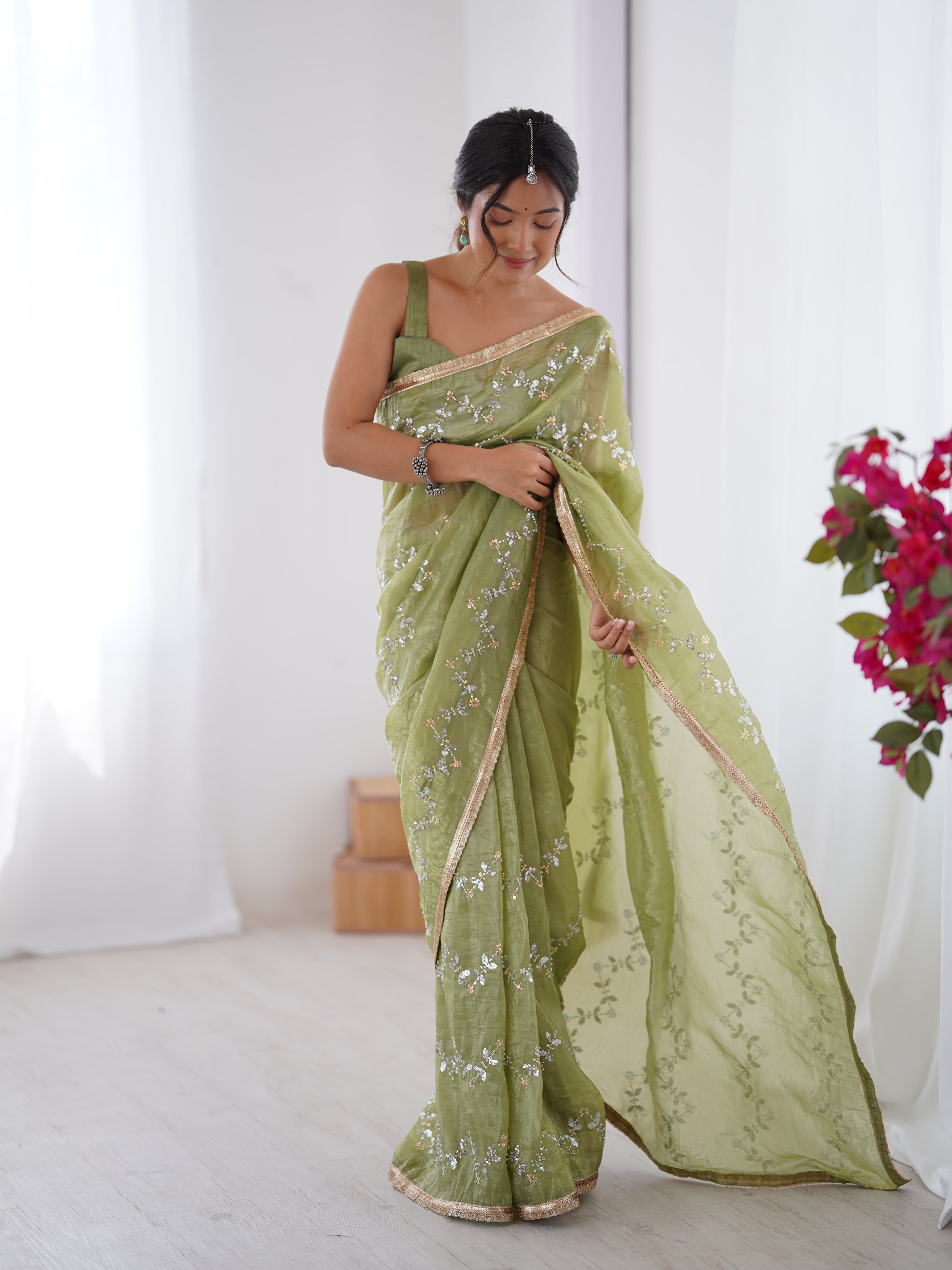 Premium Gold Crush Embroidered Party Wear Saree for Women