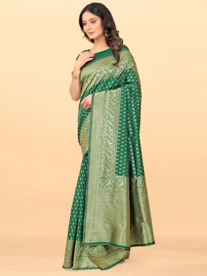 Premium Green Silk Saree with Traditional Zari Work for Women
