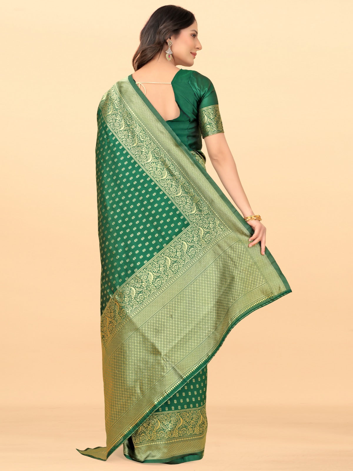 Premium Green Silk Saree with Traditional Zari Work for Women