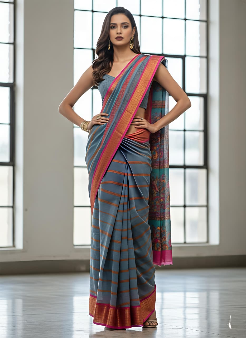 Premium Grey Silk Saree with Pink Zari &amp; Shibori Print for Women