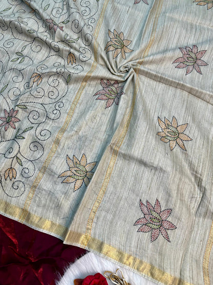 Premium Handloom Silk Saree with Handkatha for Women