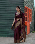 Premium Maroon Banarasi Saree with Ethnic Zari Motifs
