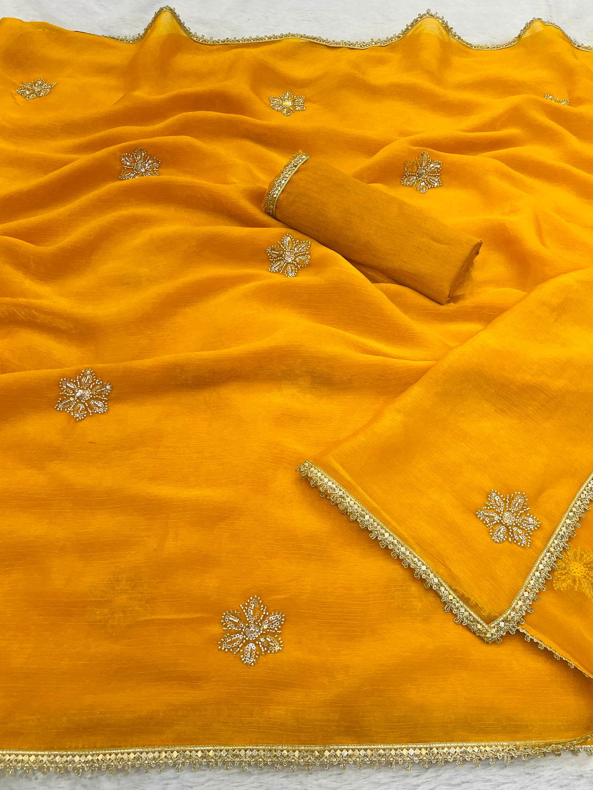 Premium Mustard Fancy Saree with Blouse for Women