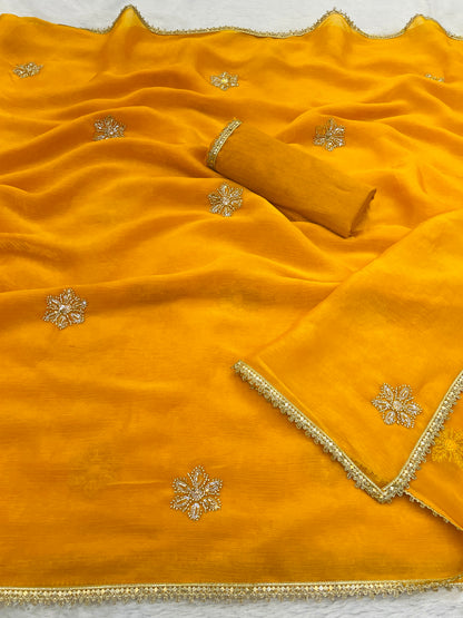 Premium Mustard Fancy Saree with Blouse for Women
