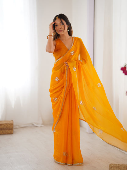 Premium Mustard Fancy Saree with Blouse for Women