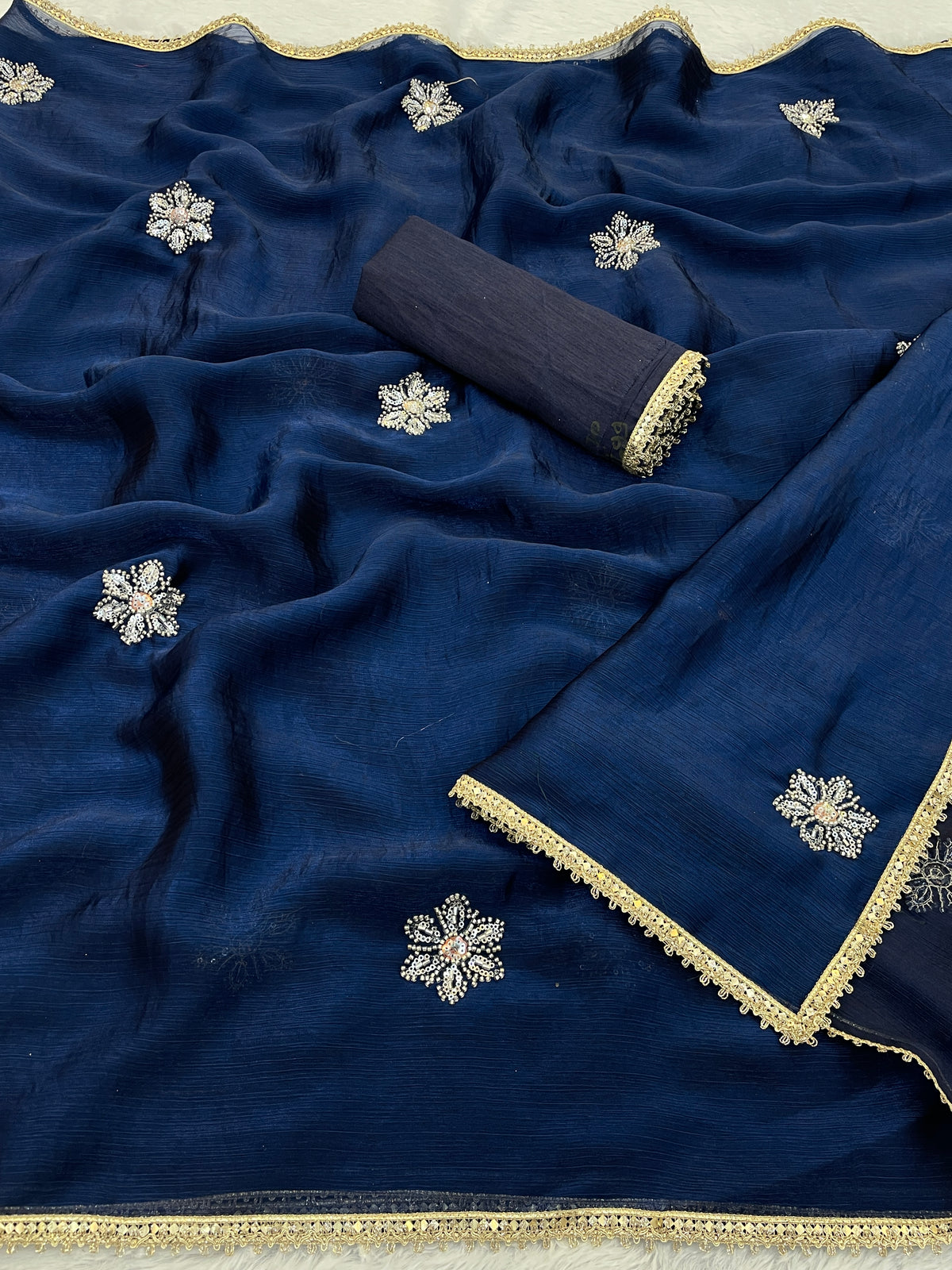 Premium Navy Blue Fancy Saree with Blouse for Women
