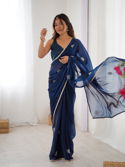 Premium Navy Blue Fancy Saree with Blouse for Women